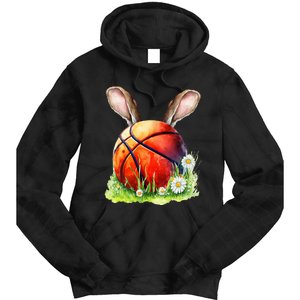 Basketball Easter Bunny Ears Easter Eggs Hunting Basket Tie Dye Hoodie