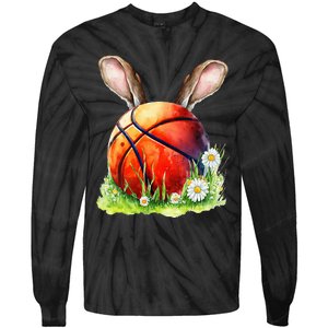 Basketball Easter Bunny Ears Easter Eggs Hunting Basket Tie-Dye Long Sleeve Shirt