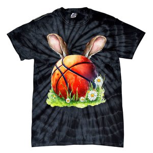 Basketball Easter Bunny Ears Easter Eggs Hunting Basket Tie-Dye T-Shirt