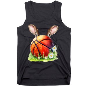 Basketball Easter Bunny Ears Easter Eggs Hunting Basket Tank Top