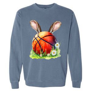 Basketball Easter Bunny Ears Easter Eggs Hunting Basket Garment-Dyed Sweatshirt