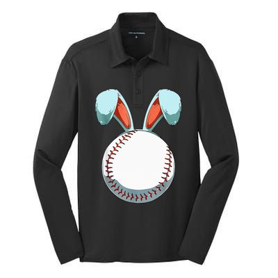 Baseball Easter Bunny Ears Easter Eggs Hunting Basket Silk Touch Performance Long Sleeve Polo