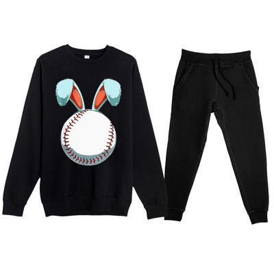 Baseball Easter Bunny Ears Easter Eggs Hunting Basket Premium Crewneck Sweatsuit Set