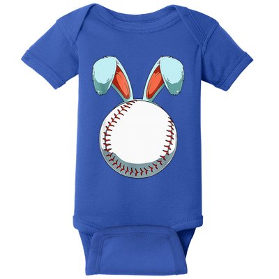 Baseball Easter Bunny Ears Easter Eggs Hunting Basket Baby Bodysuit