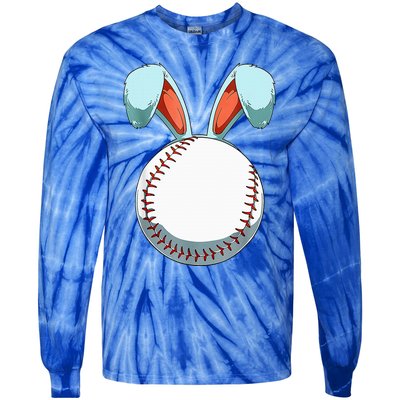 Baseball Easter Bunny Ears Easter Eggs Hunting Basket Tie-Dye Long Sleeve Shirt