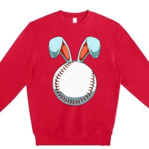 Baseball Easter Bunny Ears Easter Eggs Hunting Basket Premium Crewneck Sweatshirt