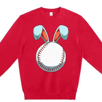 Baseball Easter Bunny Ears Easter Eggs Hunting Basket Premium Crewneck Sweatshirt