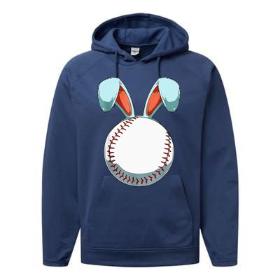 Baseball Easter Bunny Ears Easter Eggs Hunting Basket Performance Fleece Hoodie