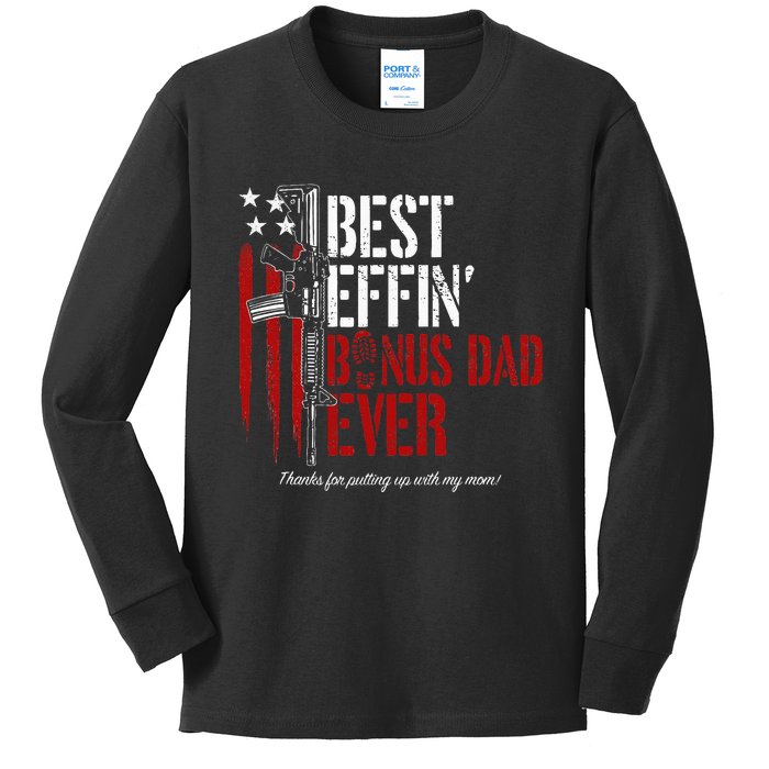 Best Effin’ Bonus Dad Ever Daddy Gun Rights American Flag Kids Long Sleeve Shirt