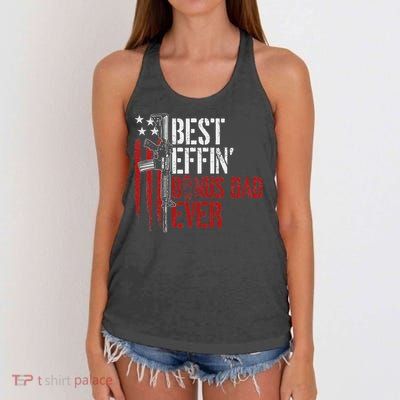 Best Effin’ Bonus Dad Ever Daddy Gun Rights American Flag Women's Knotted Racerback Tank