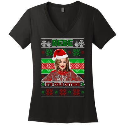 Bebe It's Cold Outside Ugly Christmas Sweater Women's V-Neck T-Shirt