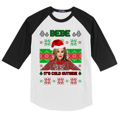 Bebe It's Cold Outside Ugly Christmas Sweater Kids Colorblock Raglan Jersey