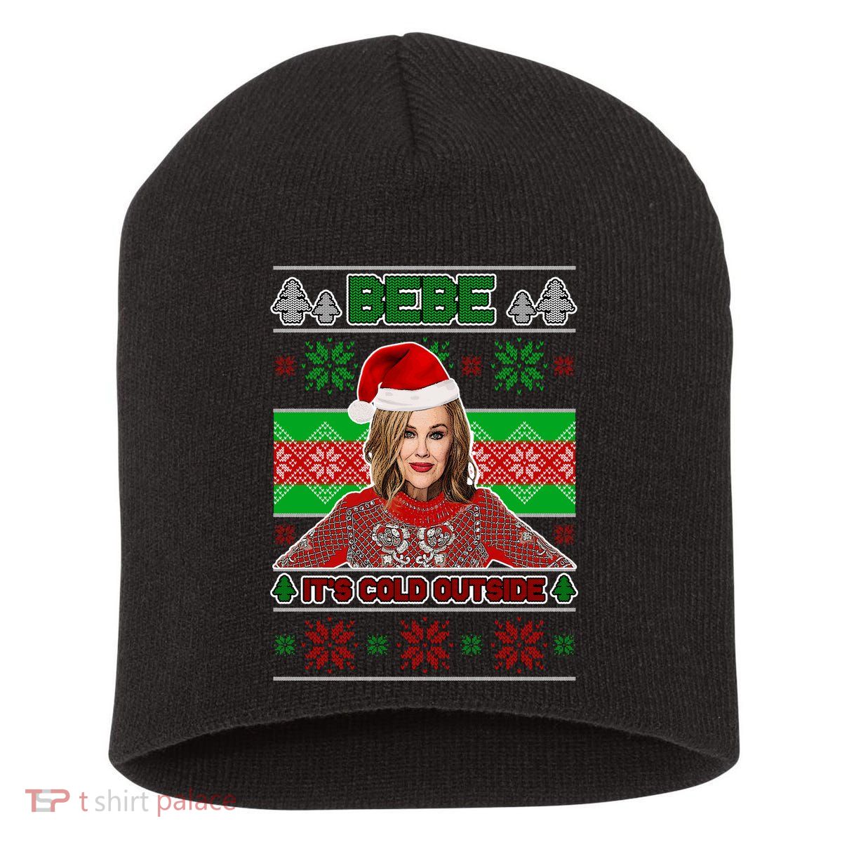 Bebe It's Cold Outside Ugly Christmas Sweater Short Acrylic Beanie