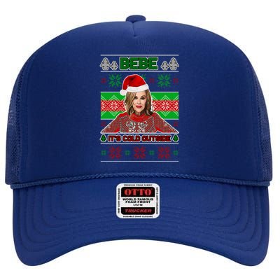 Bebe It's Cold Outside Ugly Christmas Sweater High Crown Mesh Back Trucker Hat