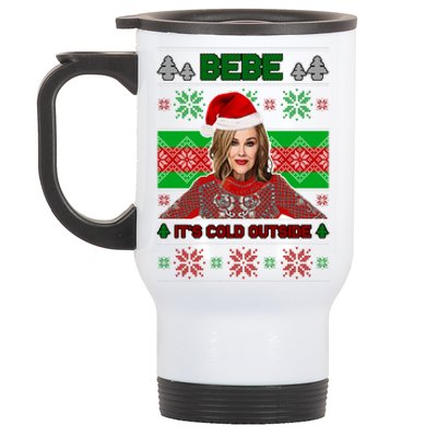 Bebe It's Cold Outside Ugly Christmas Sweater Stainless Steel Travel Mug