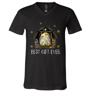 Best Ever Christmas Cool Jesus Nativity Scene Christian  V-Neck T-Shirt