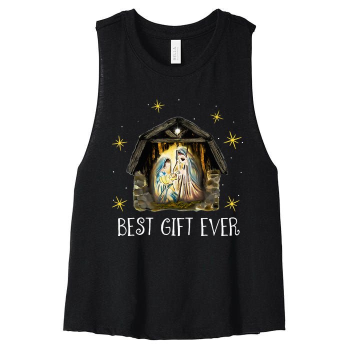 Best Ever Christmas Cool Jesus Nativity Scene Christian  Women's Racerback Cropped Tank