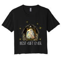 Best Ever Christmas Cool Jesus Nativity Scene Christian  Women's Crop Top Tee