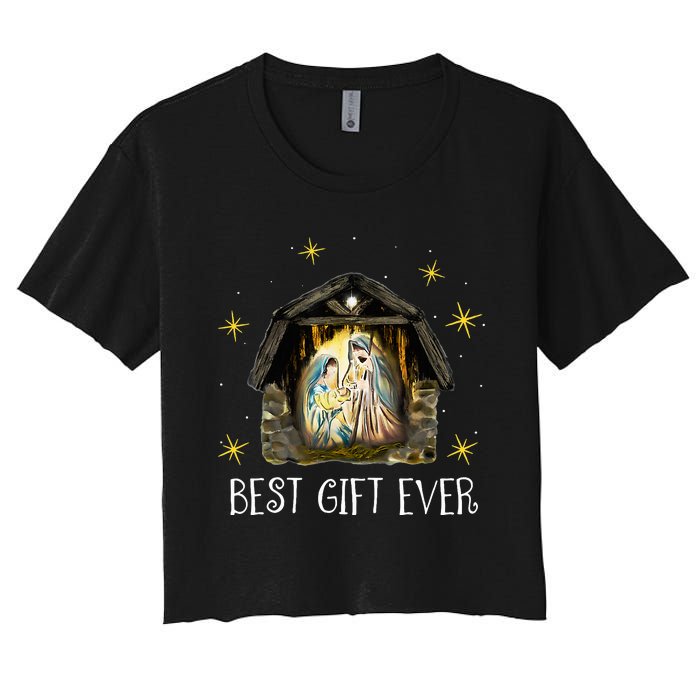 Best Ever Christmas Cool Jesus Nativity Scene Christian  Women's Crop Top Tee