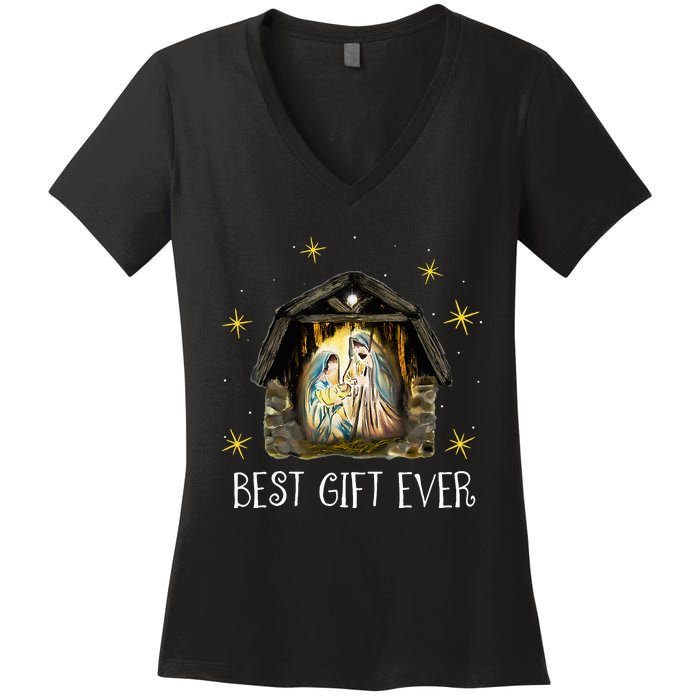 Best Ever Christmas Cool Jesus Nativity Scene Christian  Women's V-Neck T-Shirt