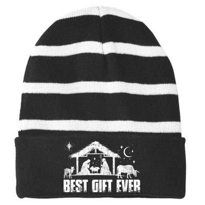 Best Ever Christmas Jesus Nativity Scene Christian Striped Beanie with Solid Band