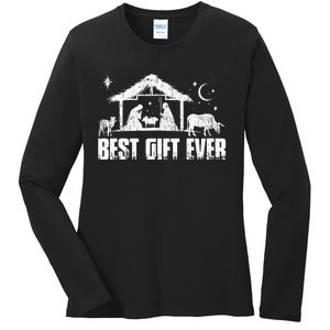 Best Ever Christmas Jesus Nativity Scene Christian Ladies Long Sleeve Shirt