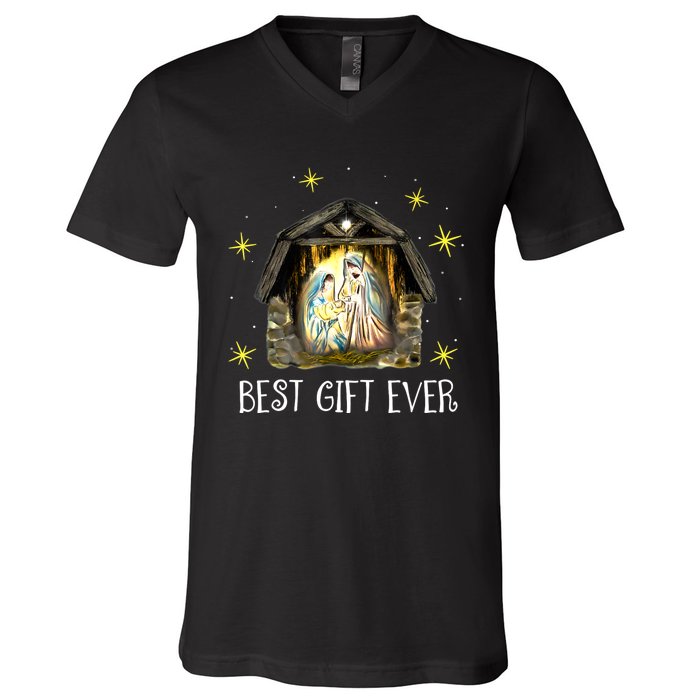 Best Ever Christmas Cool Jesus Nativity Scene Christian V-Neck T-Shirt