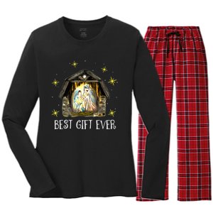 Best Ever Christmas Cool Jesus Nativity Scene Christian Women's Long Sleeve Flannel Pajama Set 