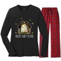 Best Ever Christmas Cool Jesus Nativity Scene Christian Women's Long Sleeve Flannel Pajama Set 