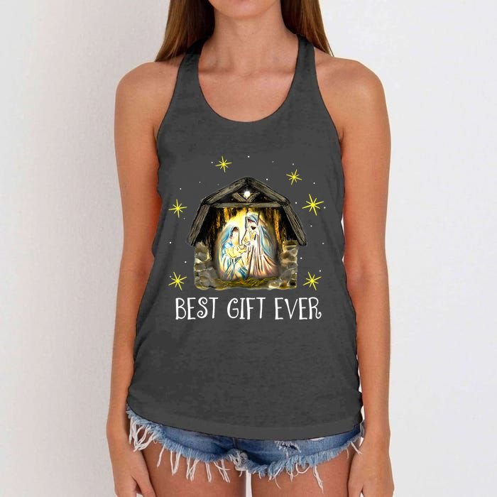 Best Ever Christmas Cool Jesus Nativity Scene Christian Women's Knotted Racerback Tank