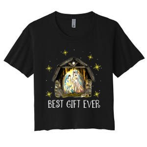 Best Ever Christmas Cool Jesus Nativity Scene Christian Women's Crop Top Tee