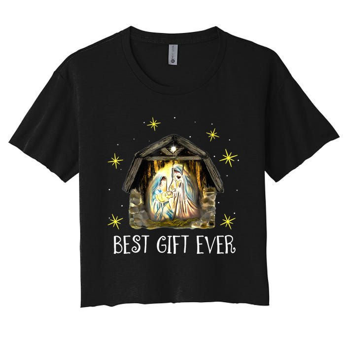 Best Ever Christmas Cool Jesus Nativity Scene Christian Women's Crop Top Tee