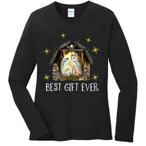 Best Ever Christmas Cool Jesus Nativity Scene Christian Ladies Long Sleeve Shirt