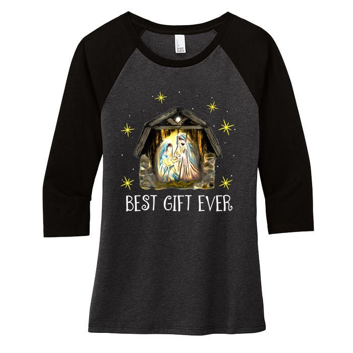 Best Ever Christmas Cool Jesus Nativity Scene Christian Women's Tri-Blend 3/4-Sleeve Raglan Shirt