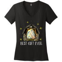 Best Ever Christmas Cool Jesus Nativity Scene Christian Women's V-Neck T-Shirt