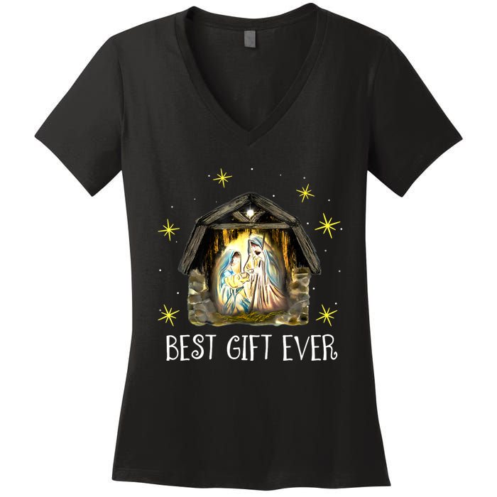 Best Ever Christmas Cool Jesus Nativity Scene Christian Women's V-Neck T-Shirt