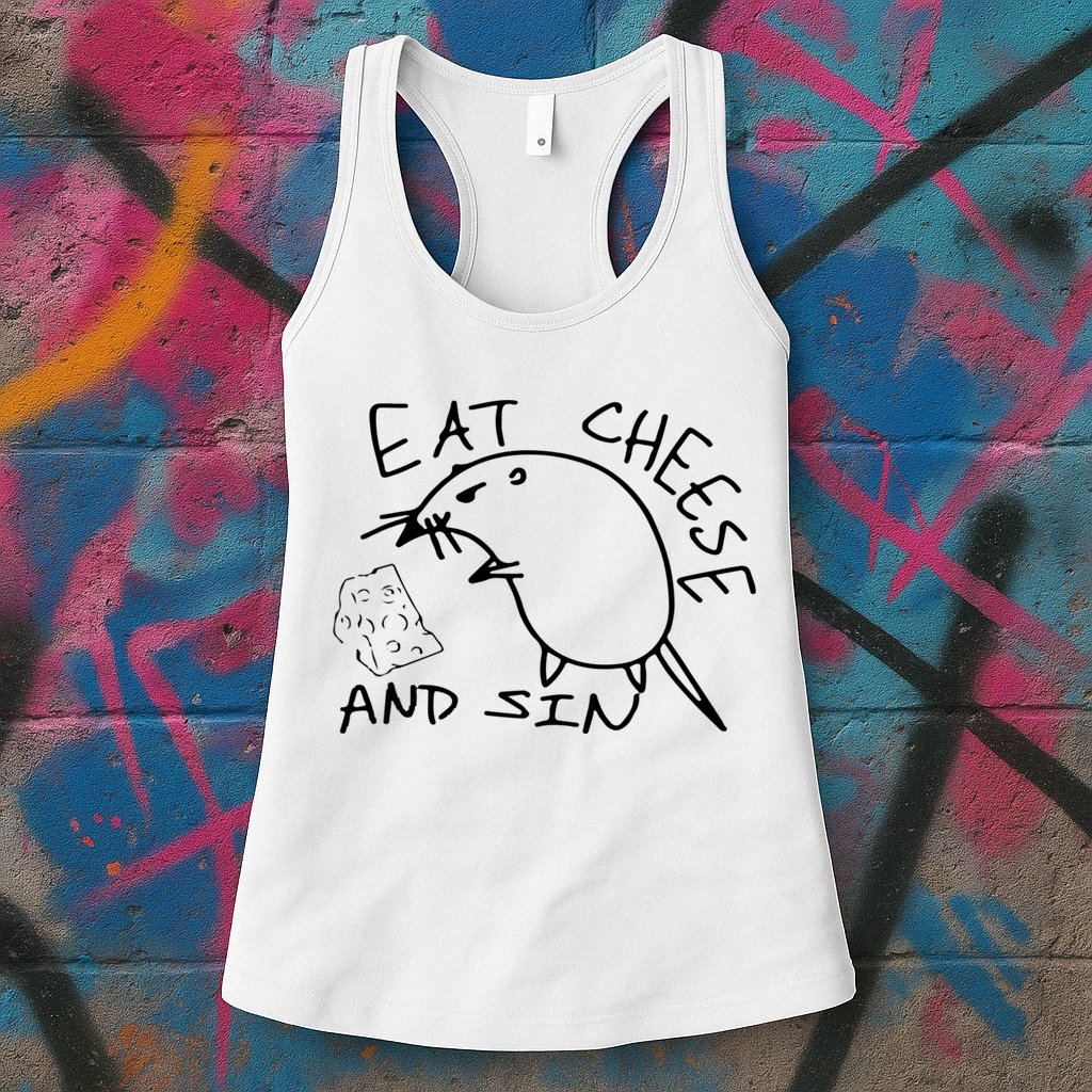Buy Eat Cheese And Sin Funny Rat Womens Tank Top