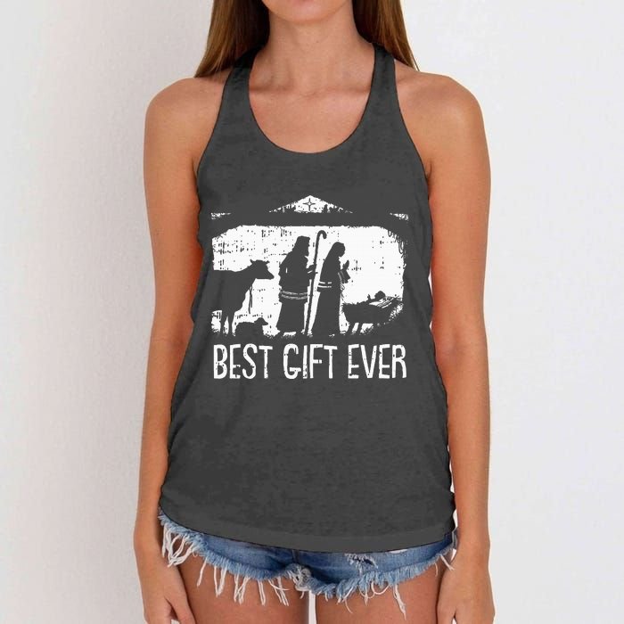 Best Ever Christmas Cool Jesus Nativity Scene Christian Women's Knotted Racerback Tank