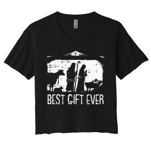 Best Ever Christmas Cool Jesus Nativity Scene Christian Women's Crop Top Tee