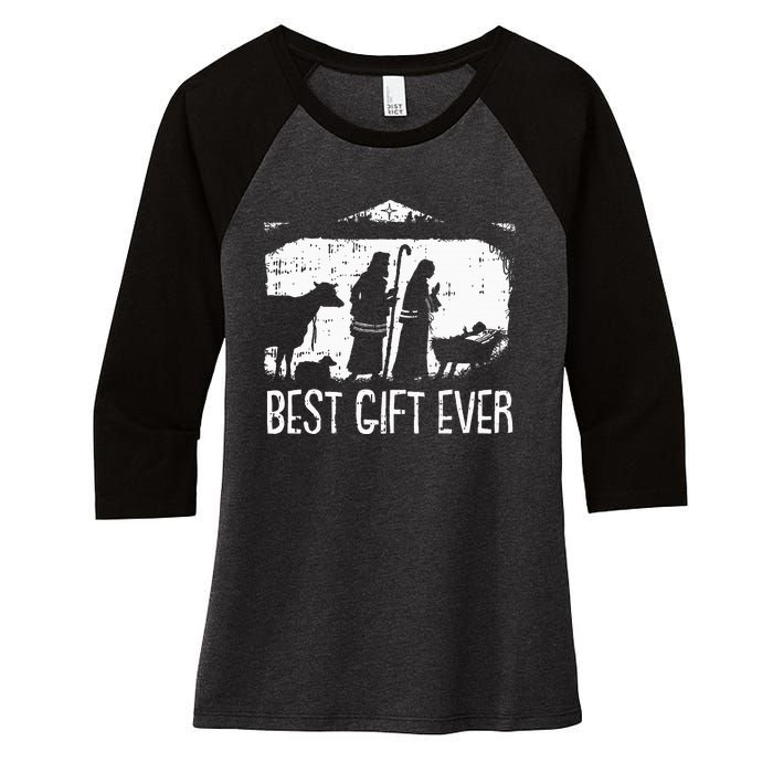 Best Ever Christmas Cool Jesus Nativity Scene Christian Women's Tri-Blend 3/4-Sleeve Raglan Shirt