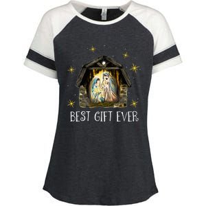 Best Ever Christmas Cool Jesus Nativity Scene Christian  Enza Ladies Jersey Colorblock Tee