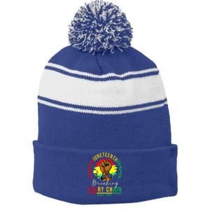 Breaking Every Chain Since 1865 Juneteenth Freedom Stripe Pom Pom Beanie