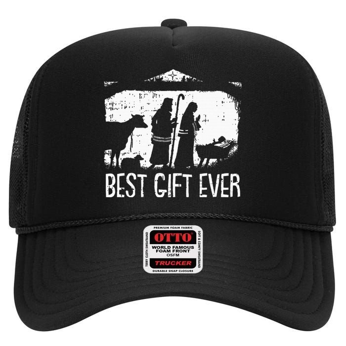 Best Ever Christmas Cool Jesus Nativity Scene Christian High Crown Mesh Back Trucker Hat