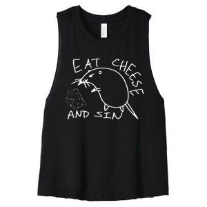 But Eat Cheese And Sin Funny Rat Women's Racerback Cropped Tank