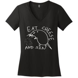 But Eat Cheese And Sin Funny Rat Women's V-Neck T-Shirt