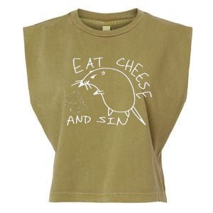 But Eat Cheese And Sin Funny Rat Garment-Dyed Women's Muscle Tee