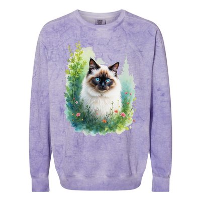 Blue Eyed Cat Forest Lover’S Nature Inspired Flowers Colorblast Crewneck Sweatshirt