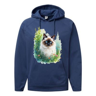 Blue Eyed Cat Forest Lover’S Nature Inspired Flowers Performance Fleece Hoodie