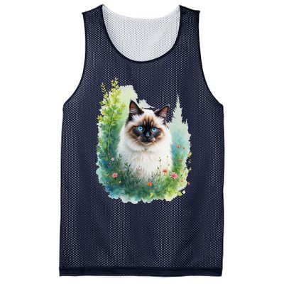 Blue Eyed Cat Forest Lover’S Nature Inspired Flowers Mesh Reversible Basketball Jersey Tank