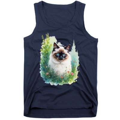 Blue Eyed Cat Forest Lover’S Nature Inspired Flowers Tank Top